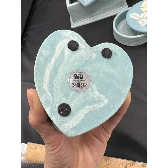 Set (3) Soapstone Jewelry Trinket Boxes Roses Blue Design Gifts Int’l 1974 Large - Picture 4 of 12